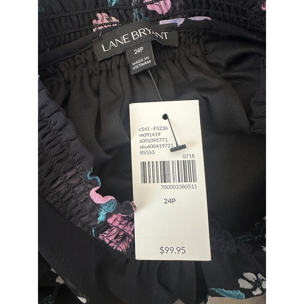 NWT Lane Bryant Floral Dress Blk Smocked Keyhole Chiffon Plus Size 24P 24 Petite - Picture 9 of 15